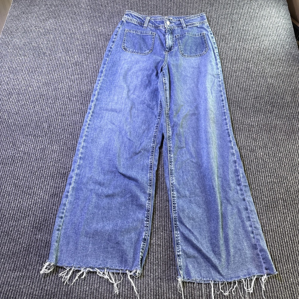 OAT New York Jeans Womens 6/28 29Blue Cloud Luxe Wide Leg Raw Hem High Rise Boho